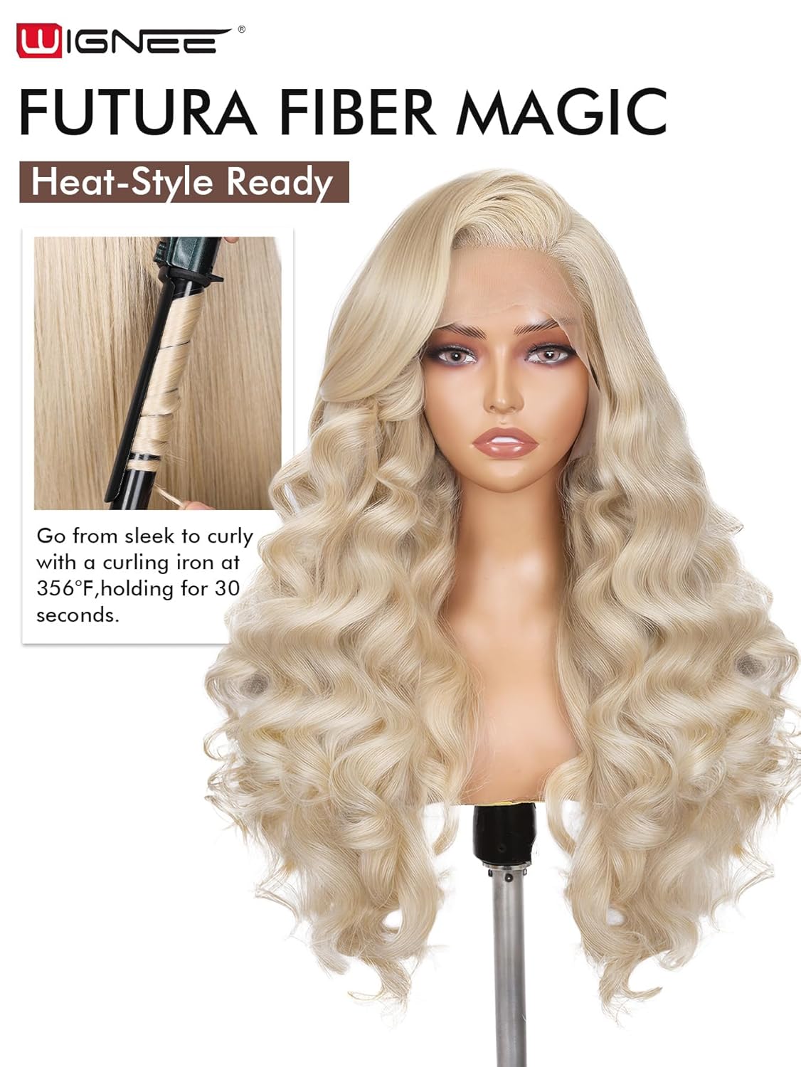 WIGNEE 13x6 Synthetic Lace Front Wig 28" Ash Blonde Wig Pre-Plucked Handmade Lace Front Wigs with Kanekalon Futura Hair Voluminous Long Straight Synthetic Wigs for Daily Party Use