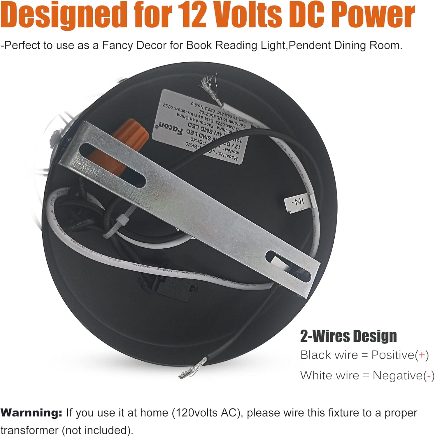 Facon 12V RV Dinette Light with 1 x E26 Replaceable Bulbs(Bulb Included), RV Pendant Dining Table Light with On&Off Switch, 12Volts RV Interior Light Fixture for Automotive Kitchen Island