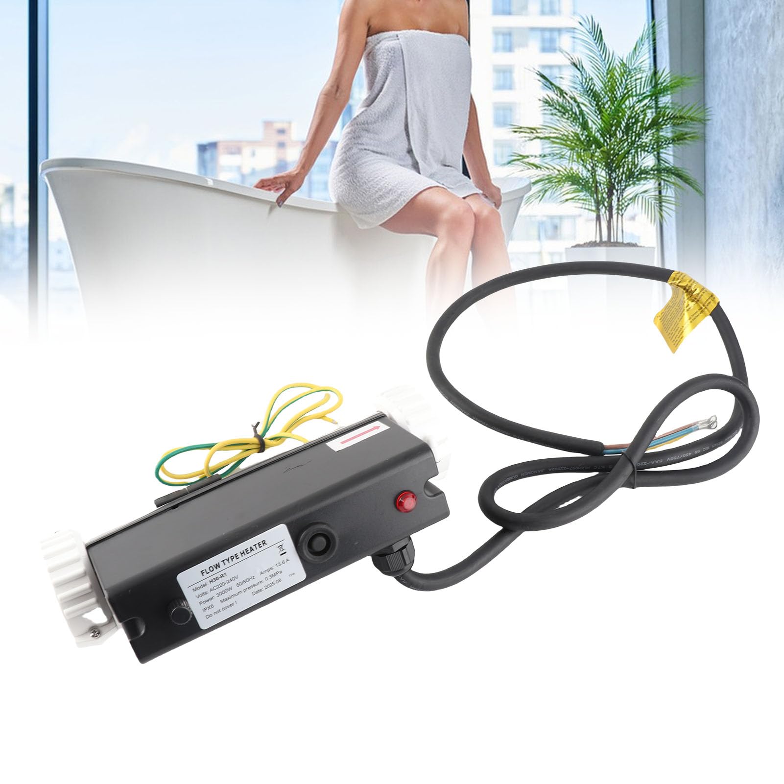 Calentador de Piscina, Calentador Eléctrico para con Control de Temperatura e Interruptor de Protección contra Altas Temperaturas para SPA, Bañera y Piscina. Termostato (3KW)