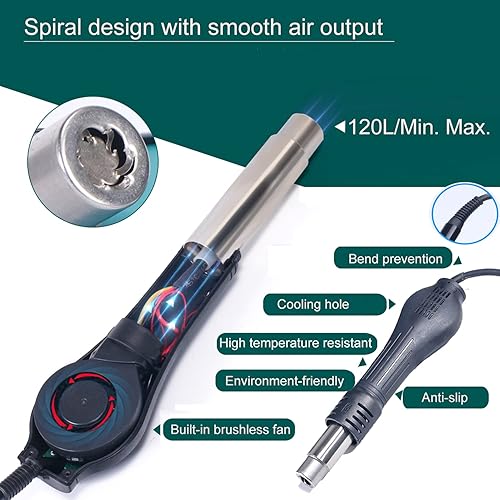 Miniatura 3 de Estación de retrabajo de aire caliente premium, estación de soldadura digital con flujo de aire ajustable 212.0-896.0 F pistola de aire caliente