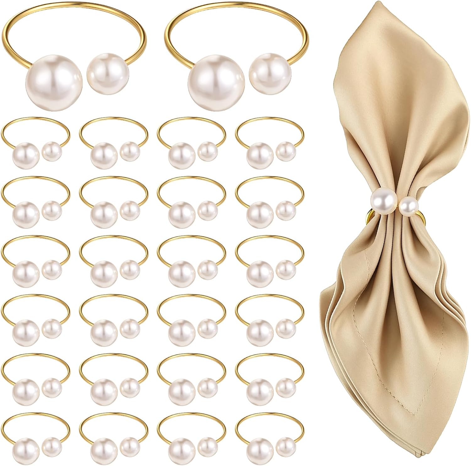 Set of 42 Pearl Napkin Rings, Gold Napkin Ring Holders with Faux Pearls Scratch-Resistant Serviette Ring Buckle for Wedding Christmas Holiday Party Dinning Table Setting Supplies