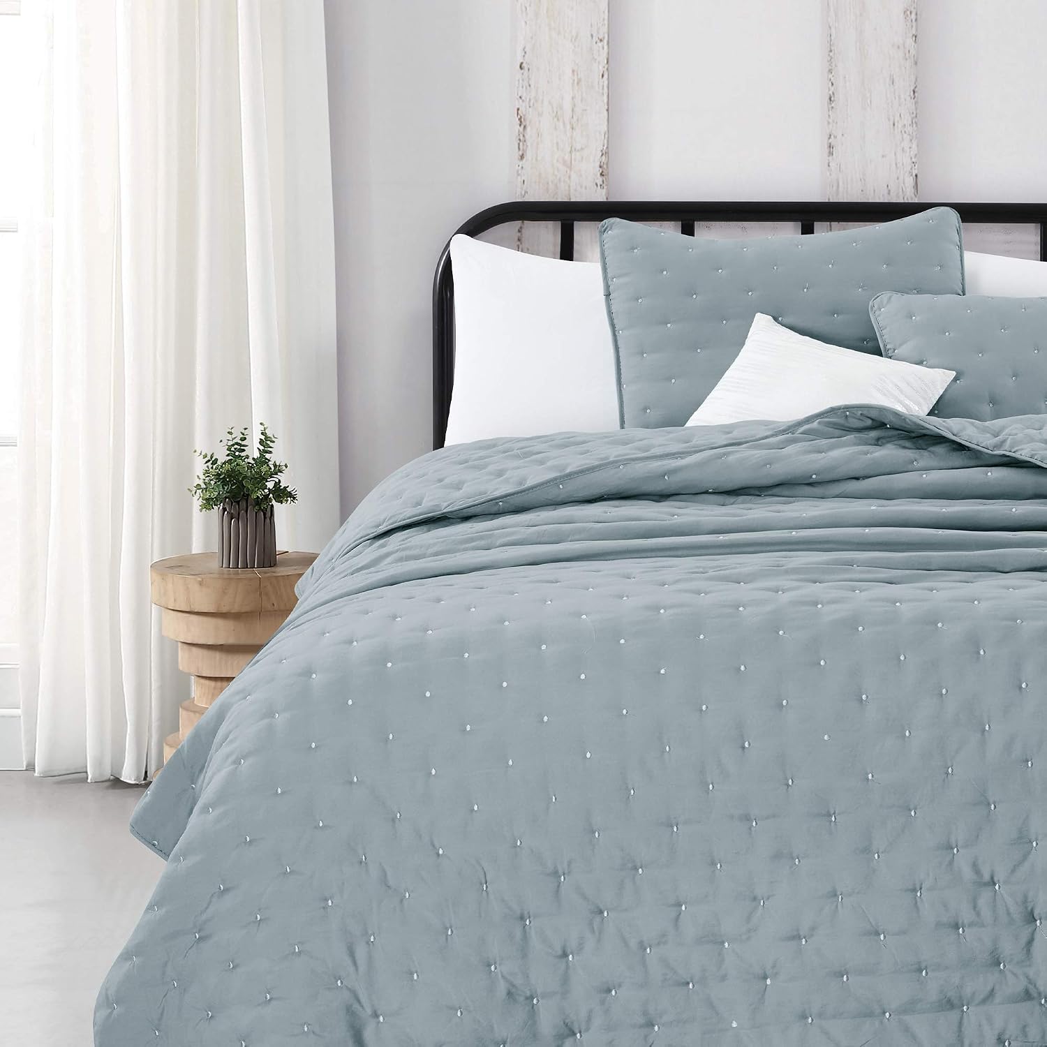 Great Bay Home 2-Piece Dot Stitch Quilt Set with Shams. Stormy Sea Dot Twin Quilt Set, All Season Bedspread Quilt Set, Athena Collection (Twin, Stormy Sea)
