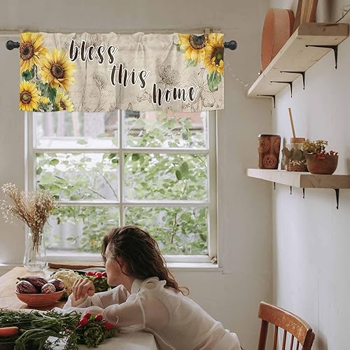 Miniatura 6 de Cenefas de girasol, cenefas de verano Bless This Home de verano, girasol, mariposa, libélula vintage, bolsillo para barra, cenefa de cafetería