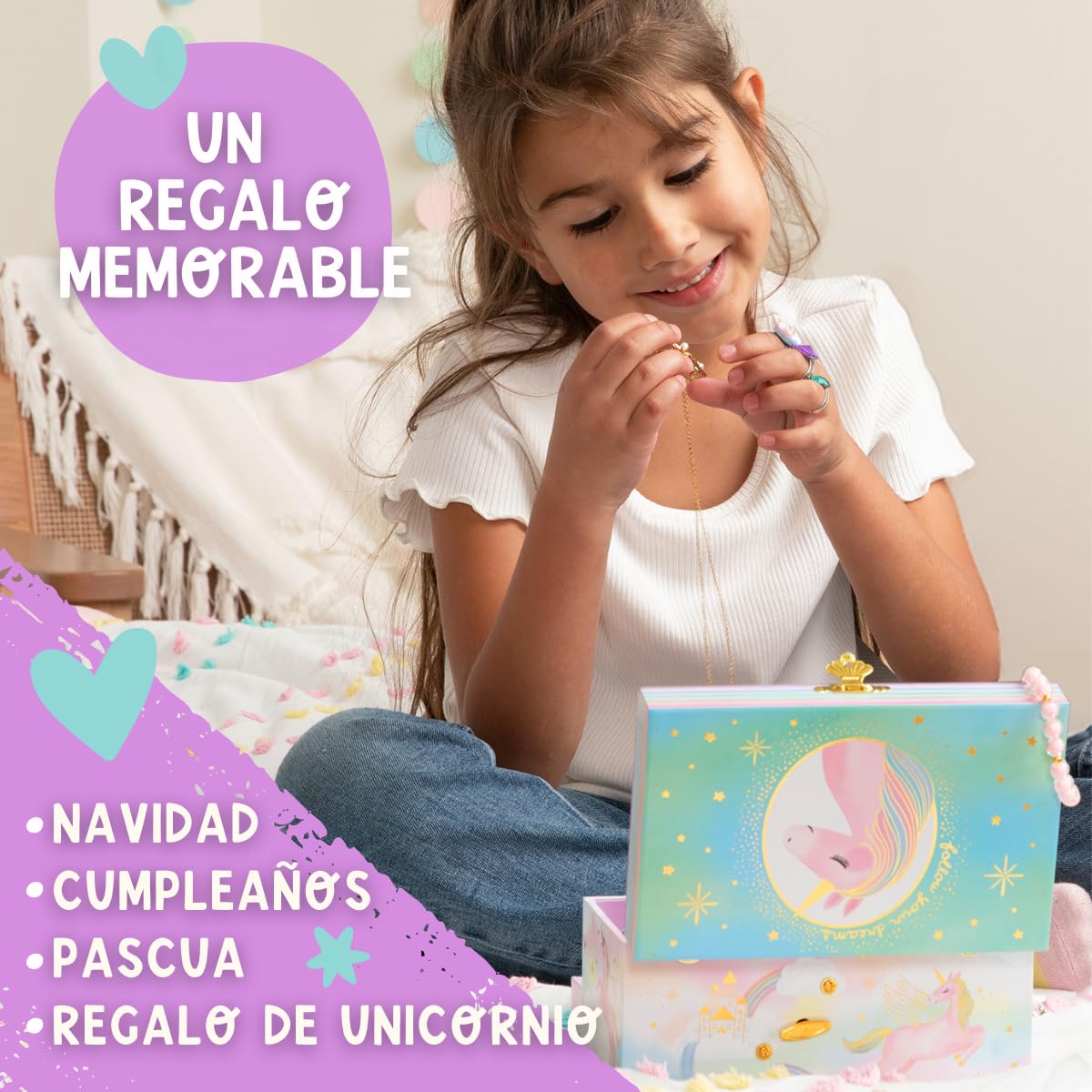 Giggle & Honey Joyero Musical de Unicornio para Niñas - Unicornio Bailarín con Espejo, Regalo de Cumpleaños 3-10