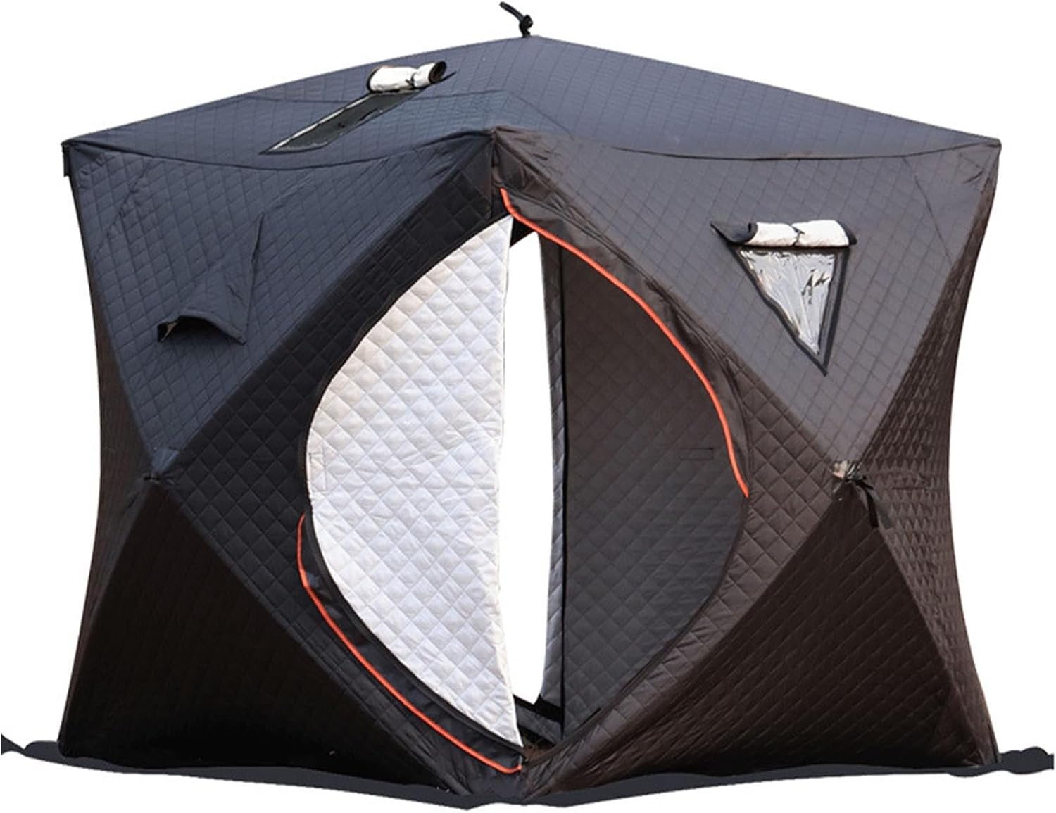 3-4 Person Pop-Up Ice Fishing Shelter with Stove Jack | Portable Windproof Insulated Tent, 2 Doors/Windows, for Winter Fishing & Sauna Use, with Anchors, Carry Bag