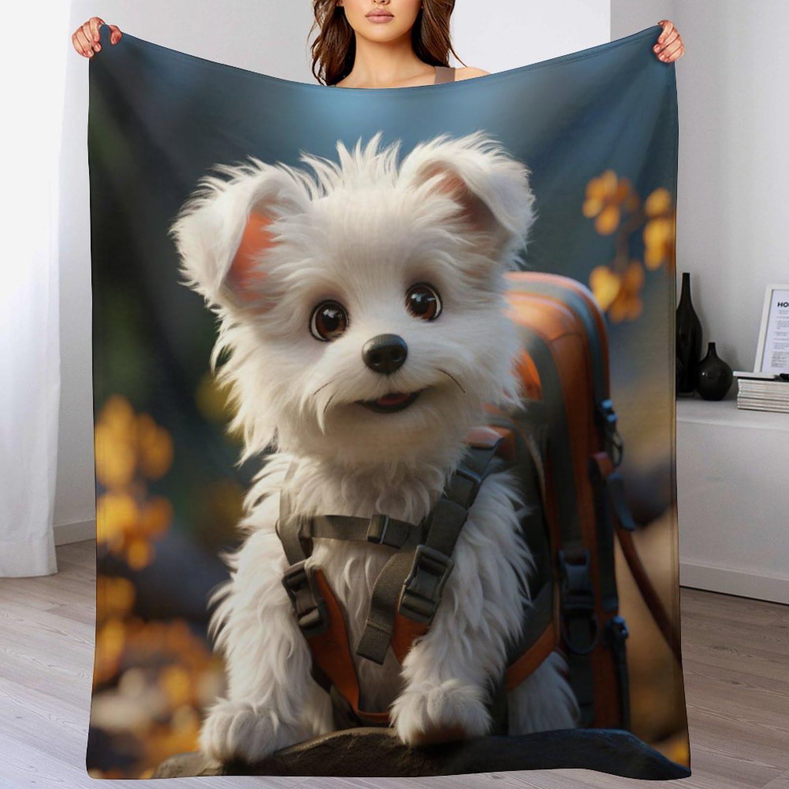 Couverture imprimée chien en flannel douce pour lit et canapé de dimensions 140x180cm