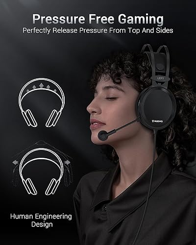 Vista 6 de NUBWO Auriculares para juegos PS4 N7 estéreo Xbox One, auriculares con cable de PC con micrófono de cancelación de ruido, auriculares de juego sobre