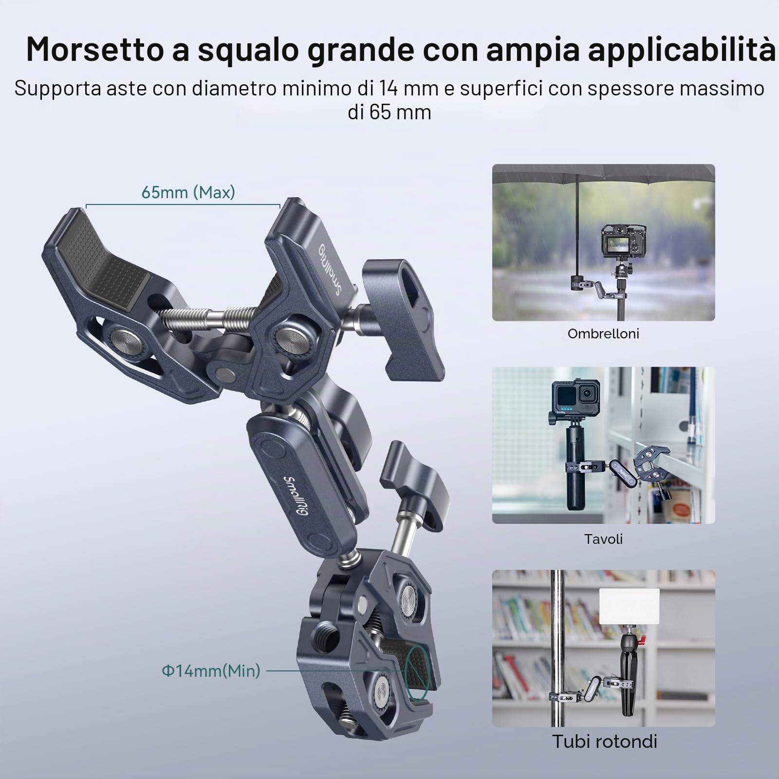 SMALLRIG Super Morsetto con Doppi Morsetti a Forma di Granchio, Magic Arm Doppio Adattatore Testa a Sfera per Action Camera, Treppiede, Riflettore Fotografico, Manubrio, Traversa - 4103B