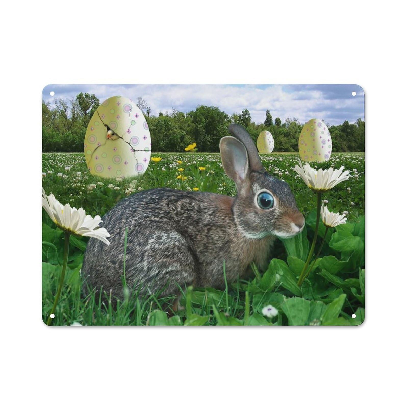 Junmoney Style-1 Bright Eyed Bunny Vintage Metal Sign 30X40cm, Vintage Bistro Wall Plaque For Coffee Bar, Small Shop Or Dining Room