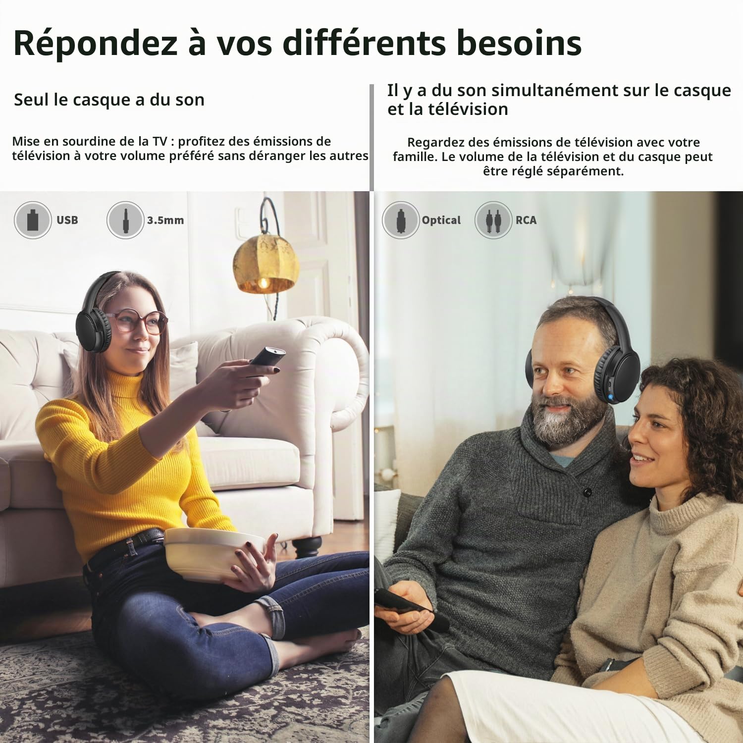 Holdsound Casques sans Fil pour Télévision, sans Délai Audio