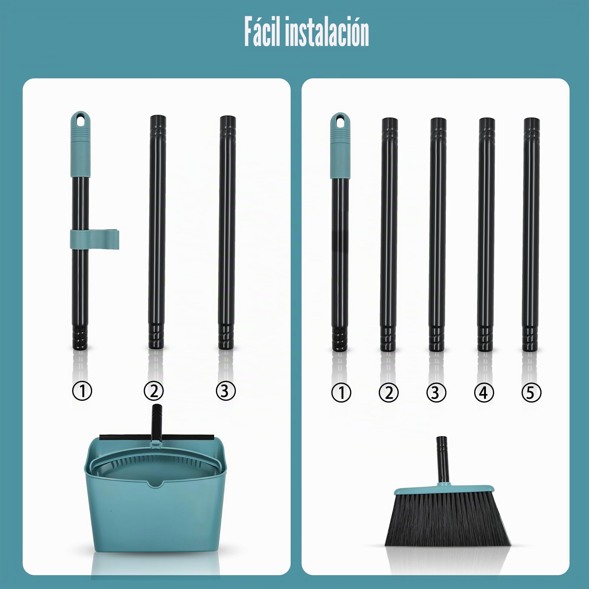 JEHONN Recogedor Plegable y Escoba de Mango Largo 137 cm, Cepillo Barrer y Recogedor Vertical con Peine Dientes para Interior Casa Cocina