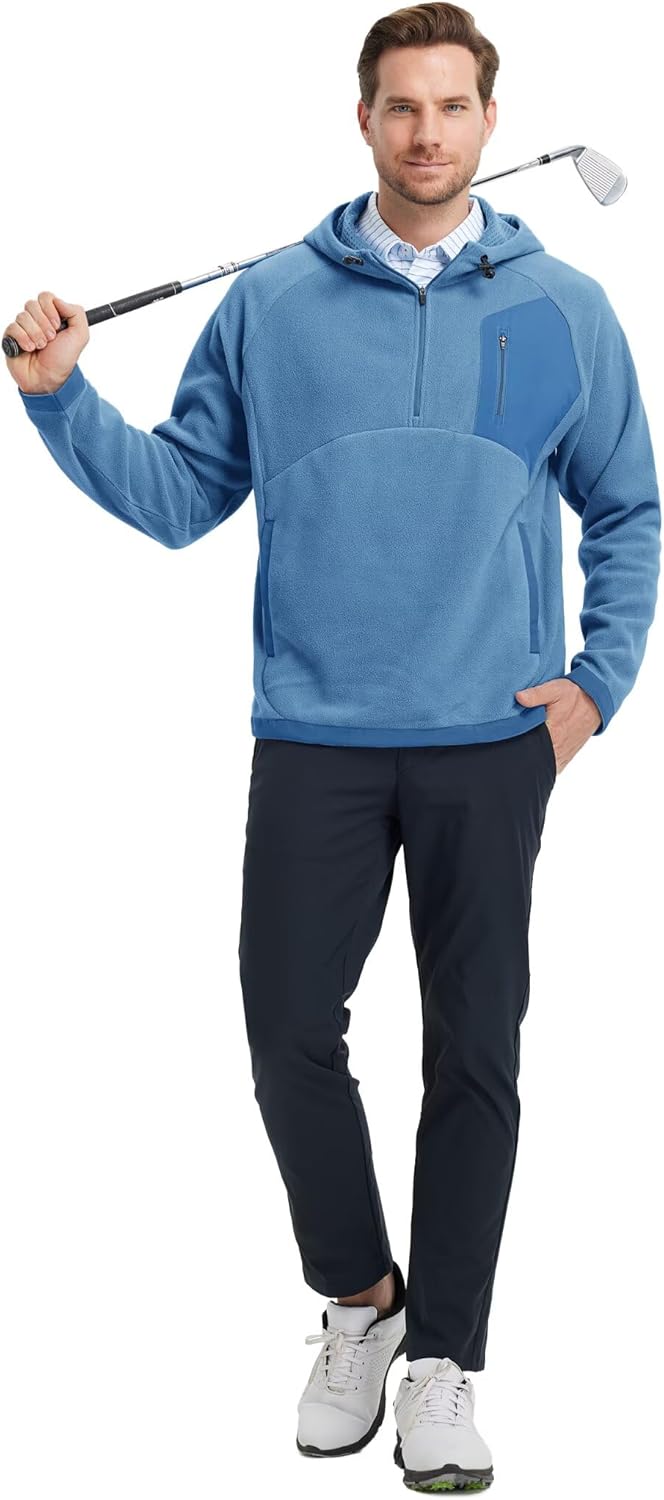 M MAELREG Hoodies for Men Quarter Zip Hooded Pullover Heavyweight Warm Microfleece Golf Polar Fleece Sweatshirt for Men - Image 7