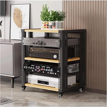 Audio Rack Cabinet Wooden Audio Tower Rack Open Media Stand with Adjustable Shelves Audio-Video Shelving Unique Stereo StandsWood,3 Tier