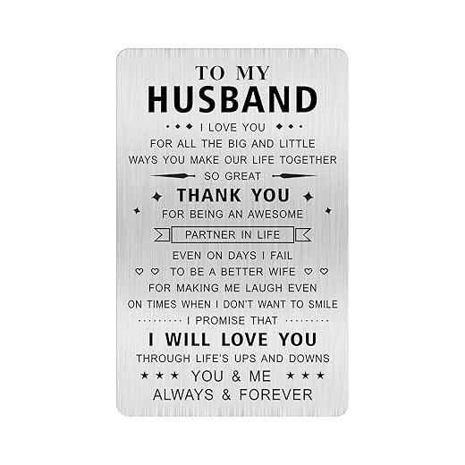 MOQIYXL Husband Christmas Card - I Will Love You Through Life's Ups and Downs - Husband Birthday Card, Gifts for Him Husband, Anniversary, Engraved Wallet Card