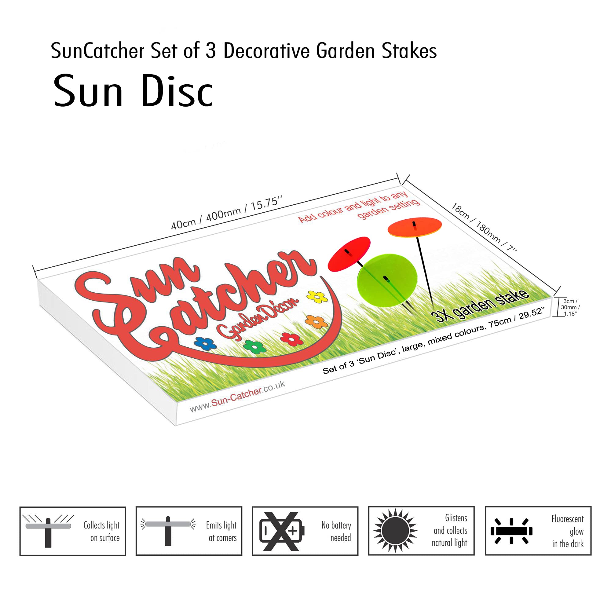 Disques Soleil 3 Grands Piquets de Jardin 75cm Haut Ornement Extérieur Accessoire de Cour Cadeau Jardinier Sun Catcher Garden Decor, Colour:Red/Orange/Green (3) RG