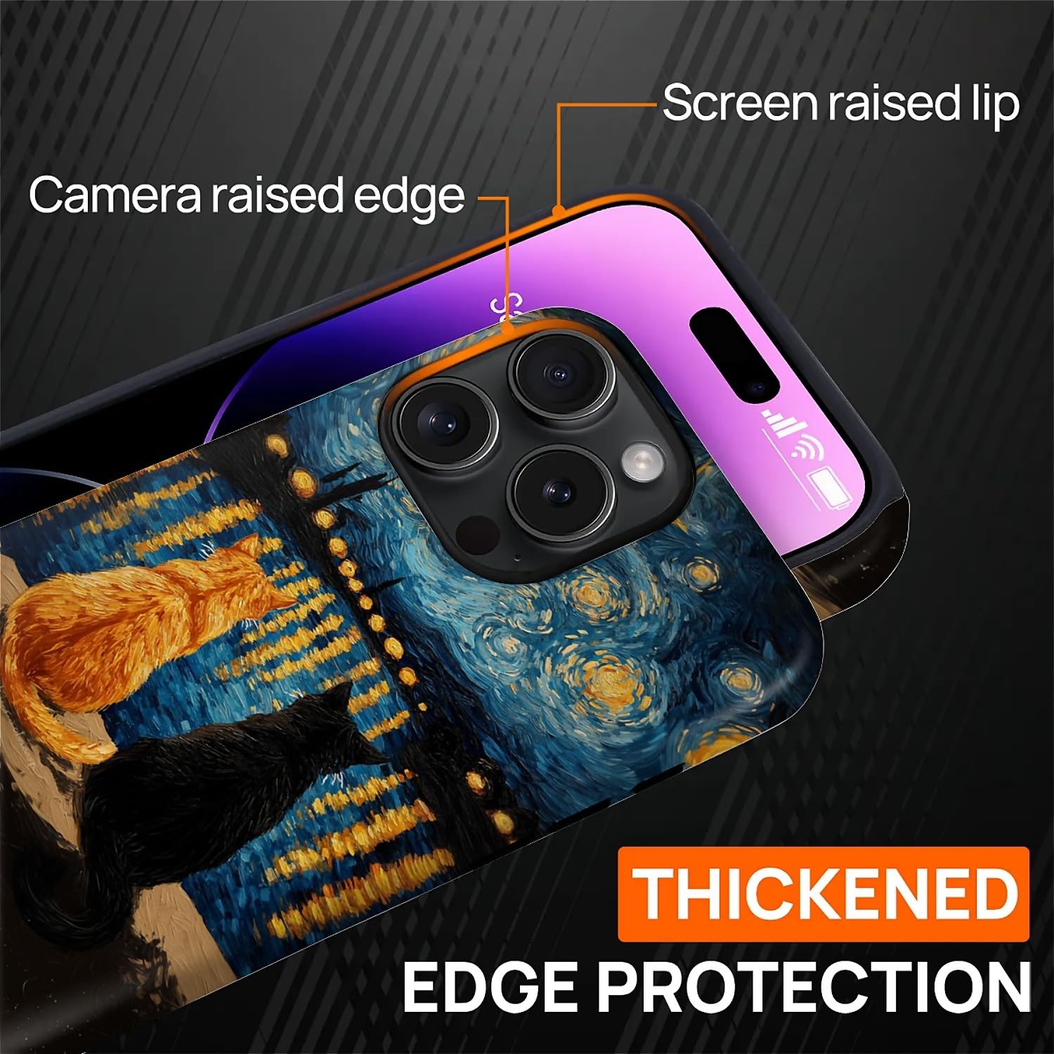 CARLOCA Custodia protettiva lucida per iPhone 16 Pro, compatibile con Magsafe, custodia protettiva lucida per ragazza e ragazzo, antiurto, carica magnetica, motivo pittura a olio, arancione e nero