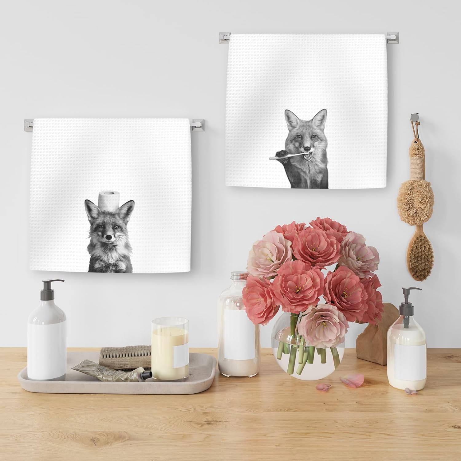 Funny Fox Hand Towels Set of 2, Fox Decor for Home Bathroom, Funny Forest Animal Brush Teeth Hand Towels for Washroom Restroom, Foxes Gifts for Kids, Cabin Foxes Kids Bathroom Decor, 16x24In - Image 5