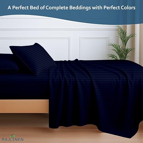 Miniatura 8 de Rajlinen Juego de sábanas de algodón egipcio de 600 hilos, 4 piezas para cama Queen, súper suaves, transpirables y refrescantes con bolsillo