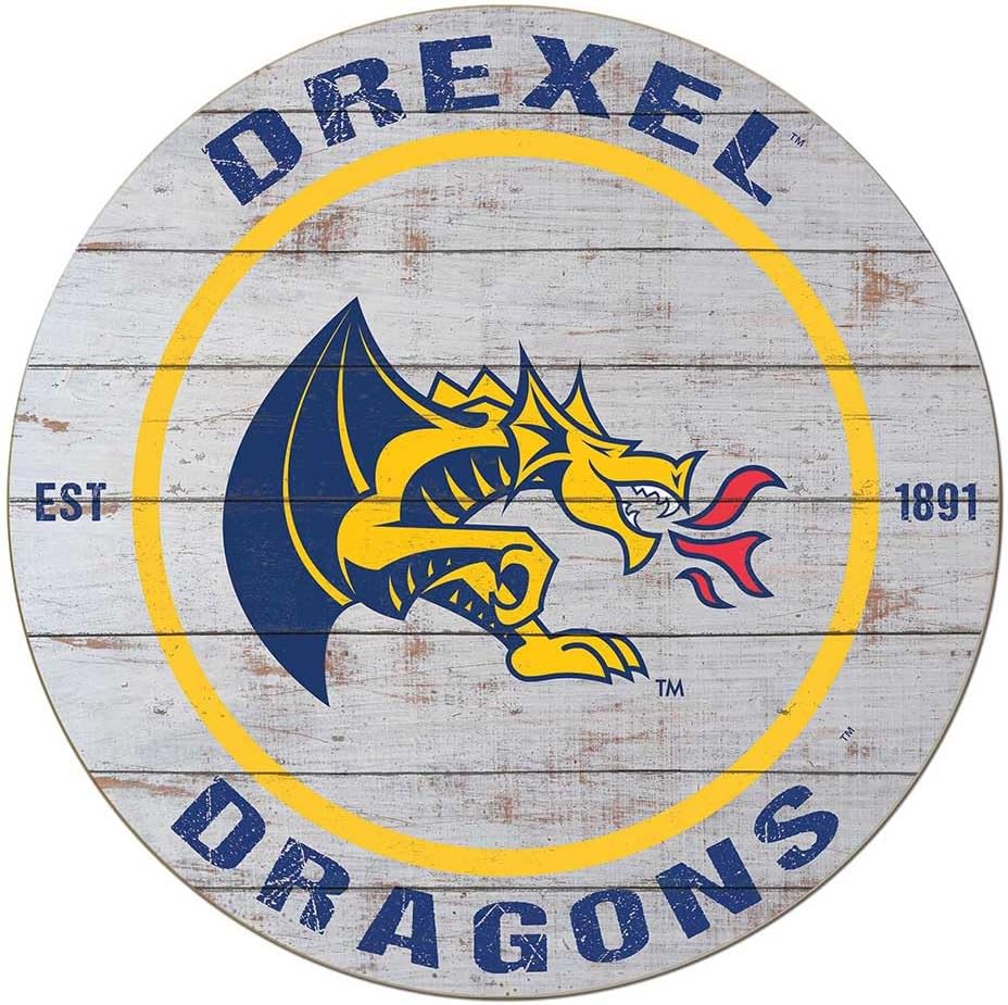 KH Sports Fan Drexel Dragons Weathered Circle Sign, 20x20 Inches, Dragons Decor for Dorm Room, Fan Cave, Living Room; Display Your Team Spirit with This Drexel Dragons Wall Art