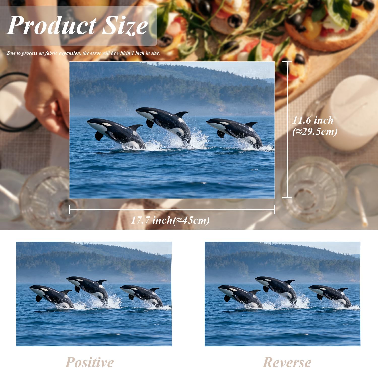 Shrahala Ocean Blue Animal Placemats, Orca Whales Seattle Washington Table Mat Linen Burlap Washable Double-Deck Heat Insulation for Dining Table Kitchen Table Set of 4 (12 x 18 inch)