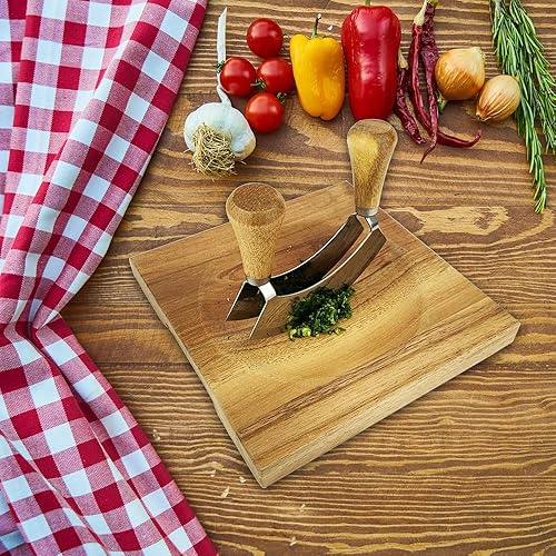 Miniatura 6 de Mezzaluna - Tazón para tabla de cortar, cuenco para cortar Ulu, tabla de cortar cóncava, cuenco de madera para picar verduras, bloque de corte de