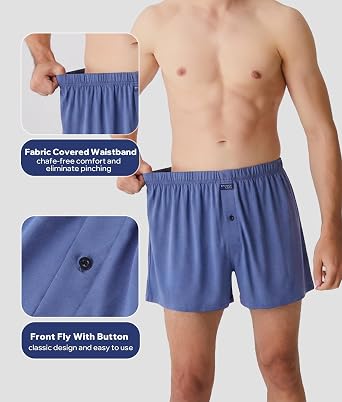 BAMBOO COOL Men's Boxer Short soft and Breathable Knit Boxers for men Moisture-wicking Underwear with Button Fly