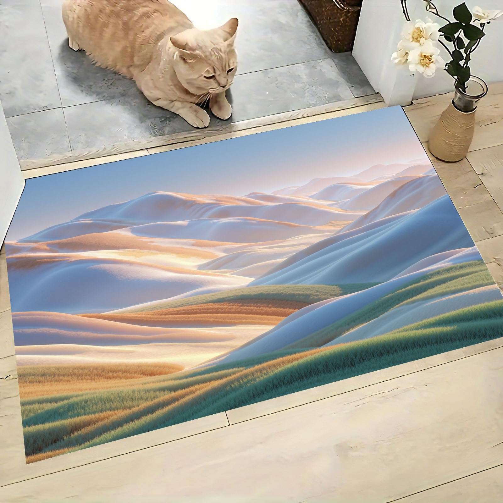 paillasson Guérison Style Instagram - Tapis Robuste Prairie Colline 60x90cm - Anti-dérapant Intérieur-Extérieur, Couleur Sable