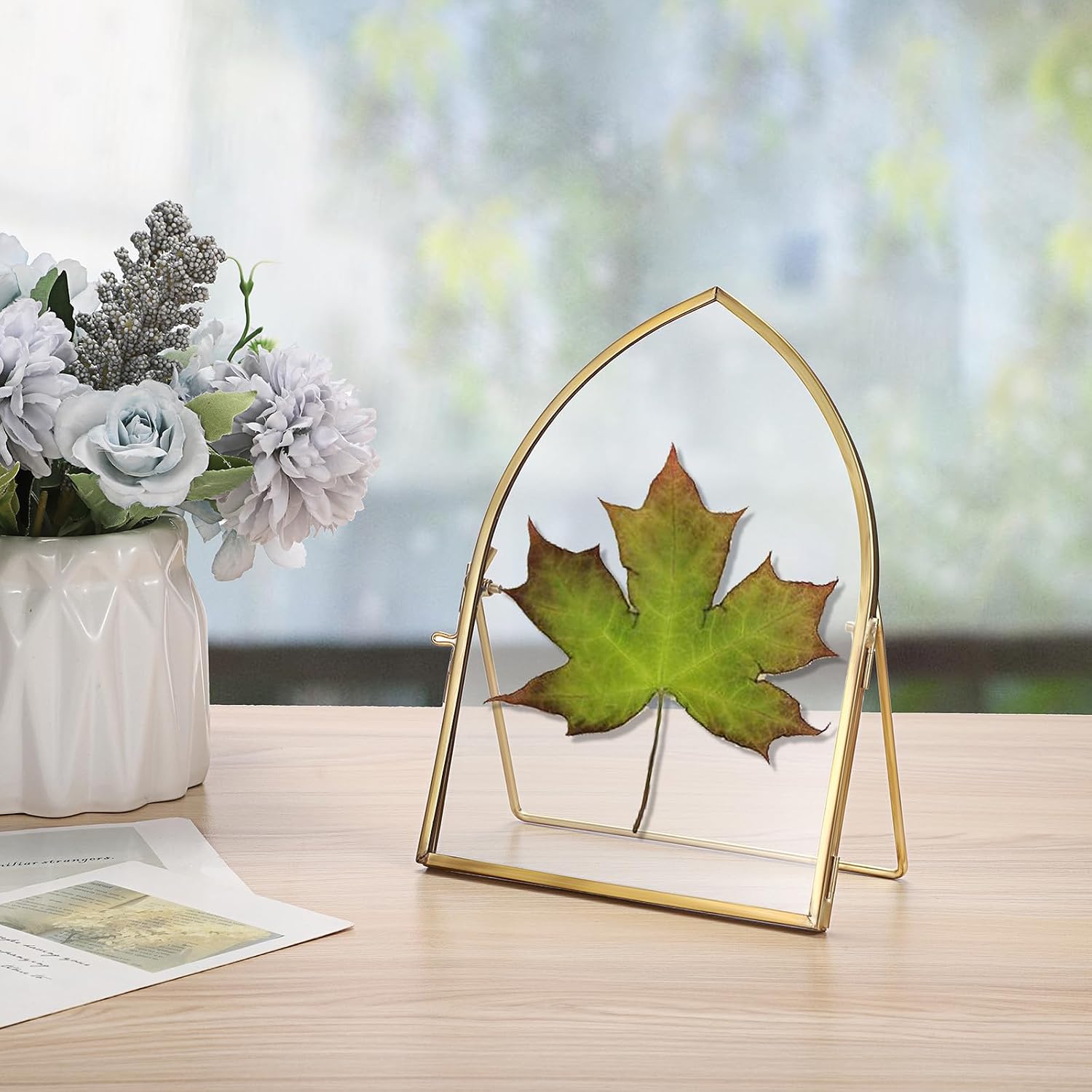 JUXYES 5x7 Inch Tabletop Double Glass Frame for Pressed Flowers, 3 Pack Glass Desktop Picture Artwork Display Frames, Brass Floating Frame Style for Dried Flowers Photo Picture Poster etc