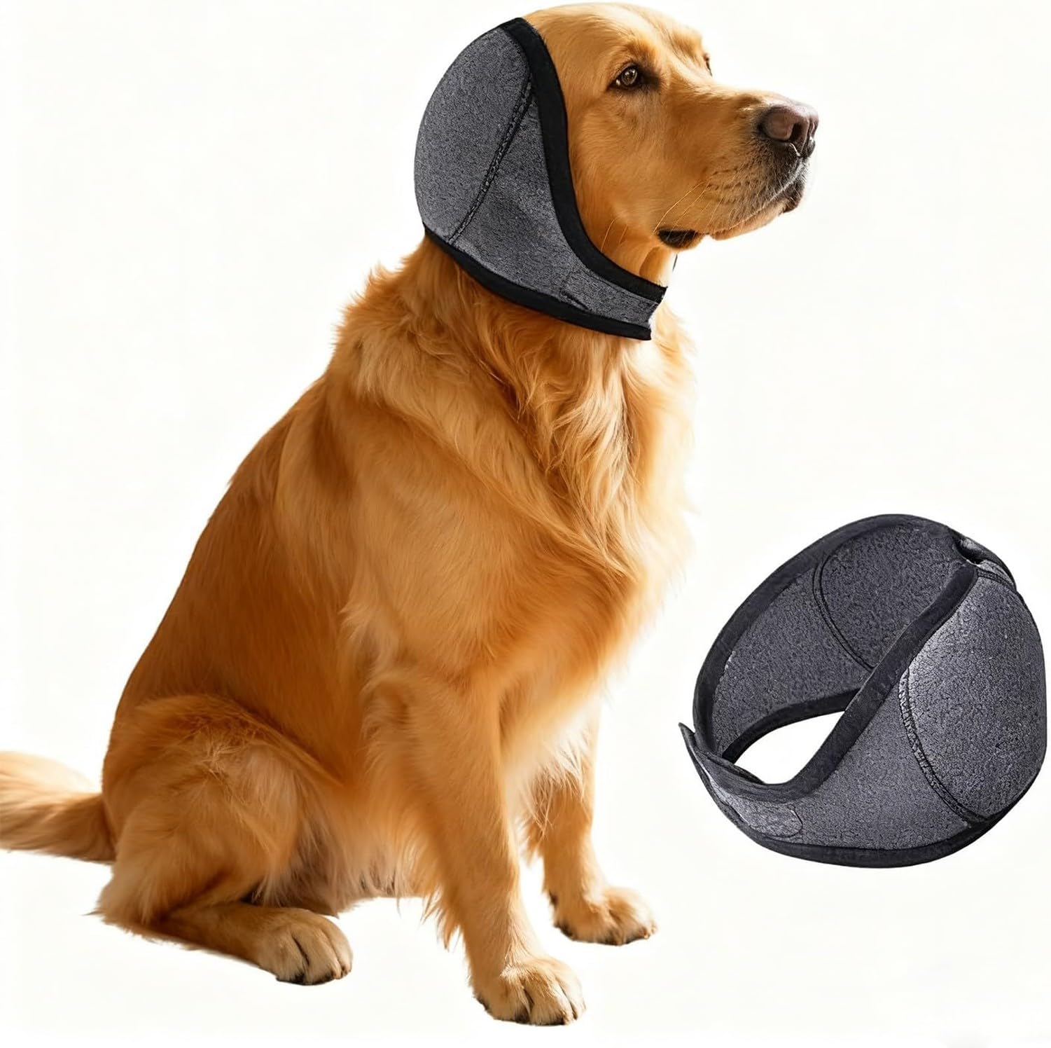 WOMGKDA Dog Ear Muffs Noise Protection for Anxious Dogs, Waterproof Adjustable Pet Ear Cover Muffs Anxiety Relief Noise Cancelling, Canine Hearing Protect Head Wrap for, Grey, L