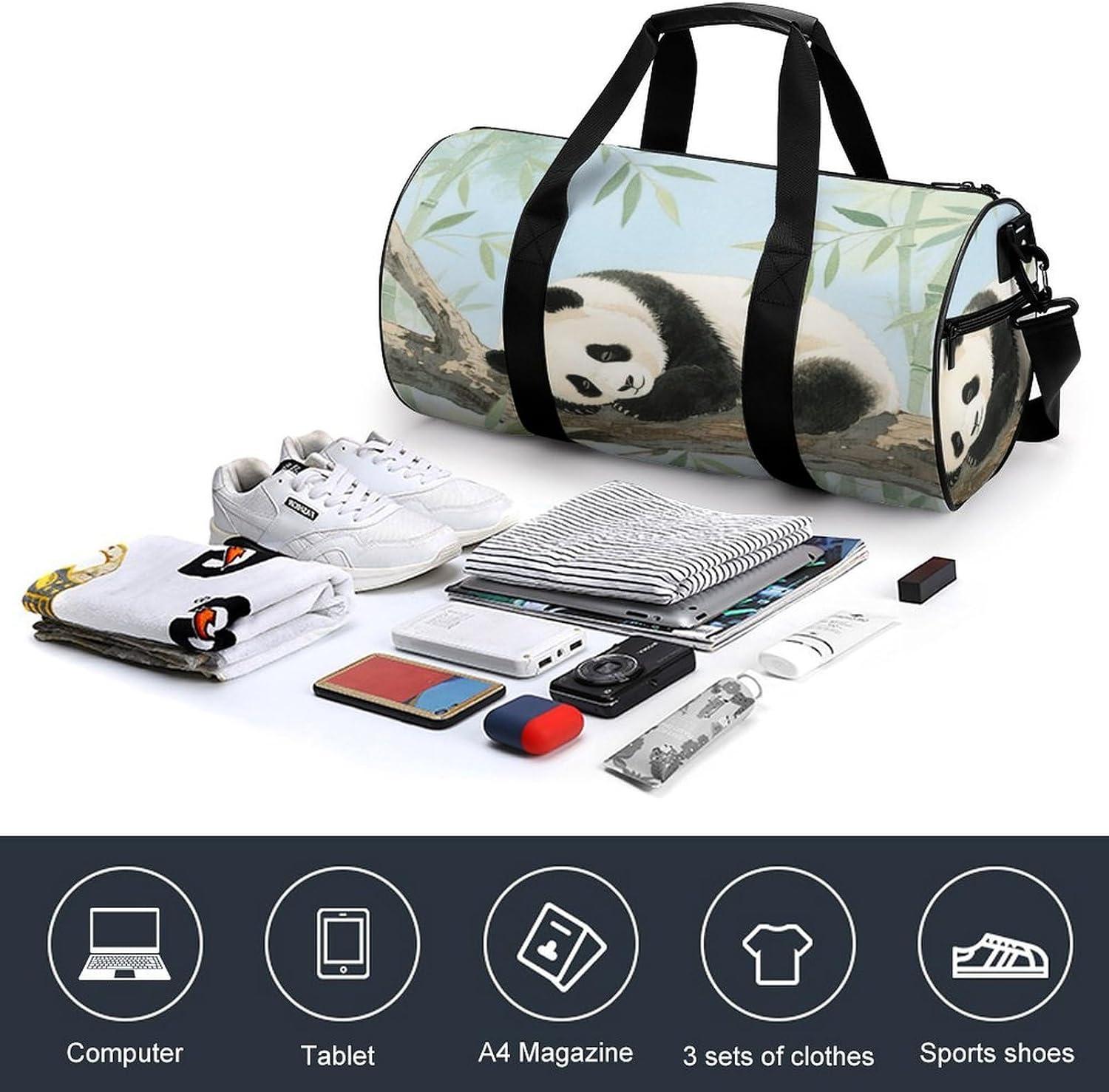 Panda Sleeping Gym Bag Duffle Bags Weekender Overnight Bag image 4