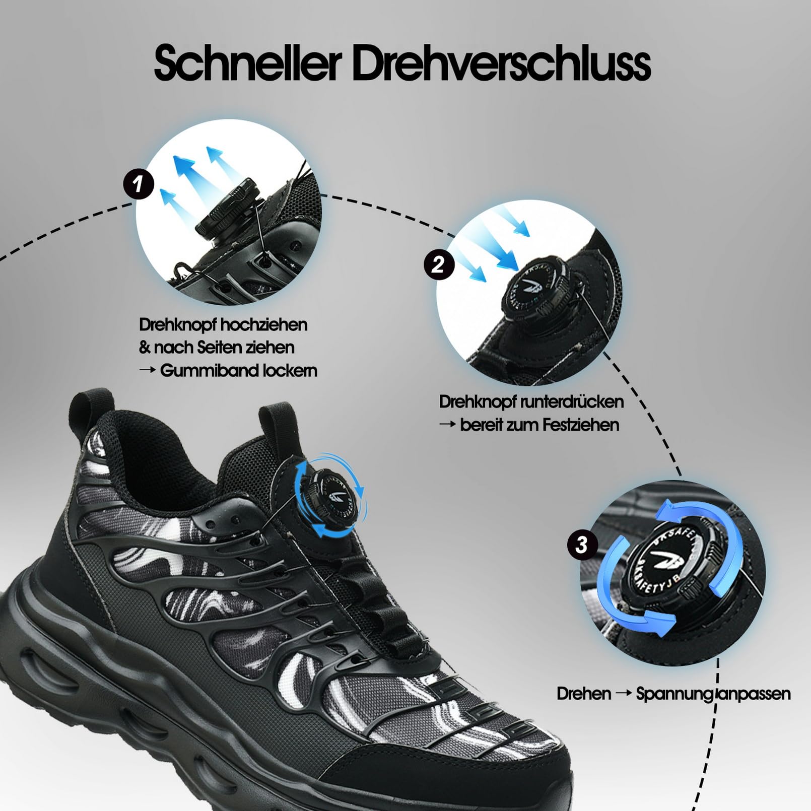 Nowe Męskie Buty Bezpieczeństwa S3 z Obrotowym Zapięciem – Lekkie, Antypoślizgowe, Ochrona przed Uderzeniami i Przebiciami Black 40