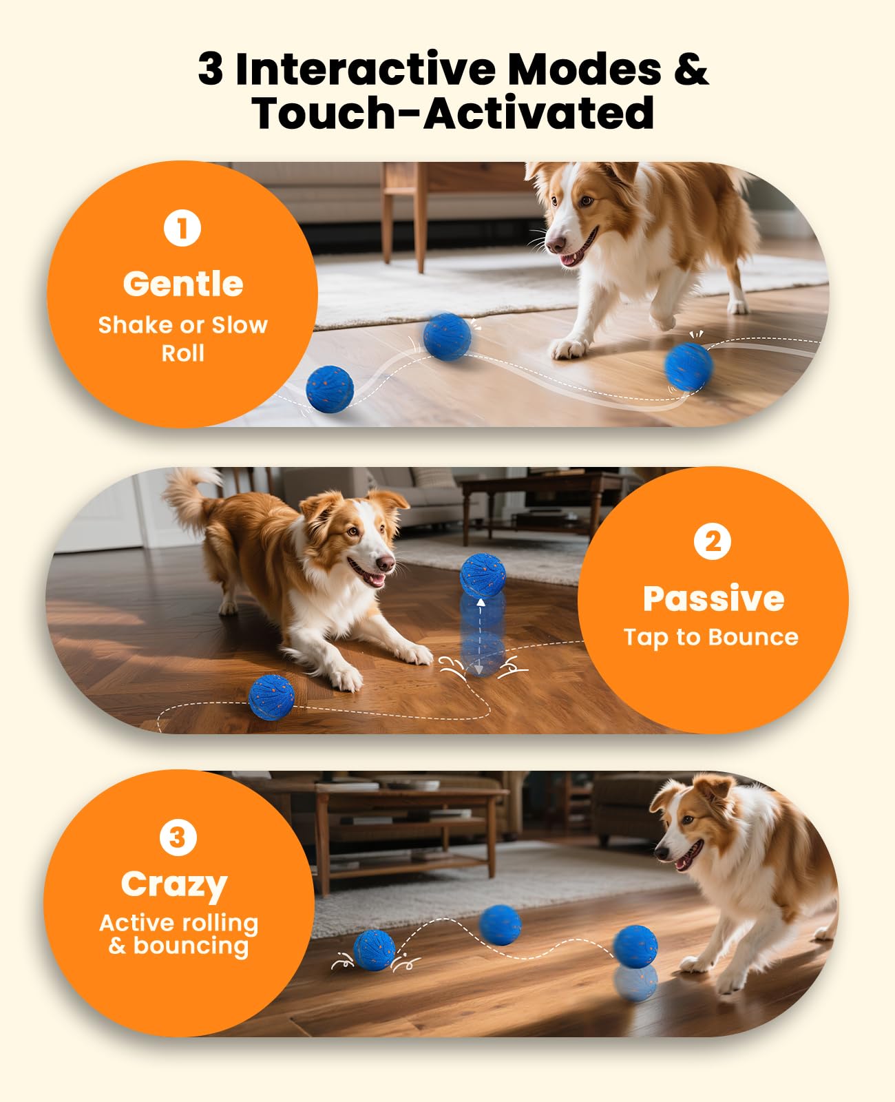Xeuch Balles interactives intelligentes pour chien, balle rebondissante à mouvement automatique, matériau E-TPU, jouet rotatif activé par le mouvement pour chiens, chiots, jouets d'enrichissement et