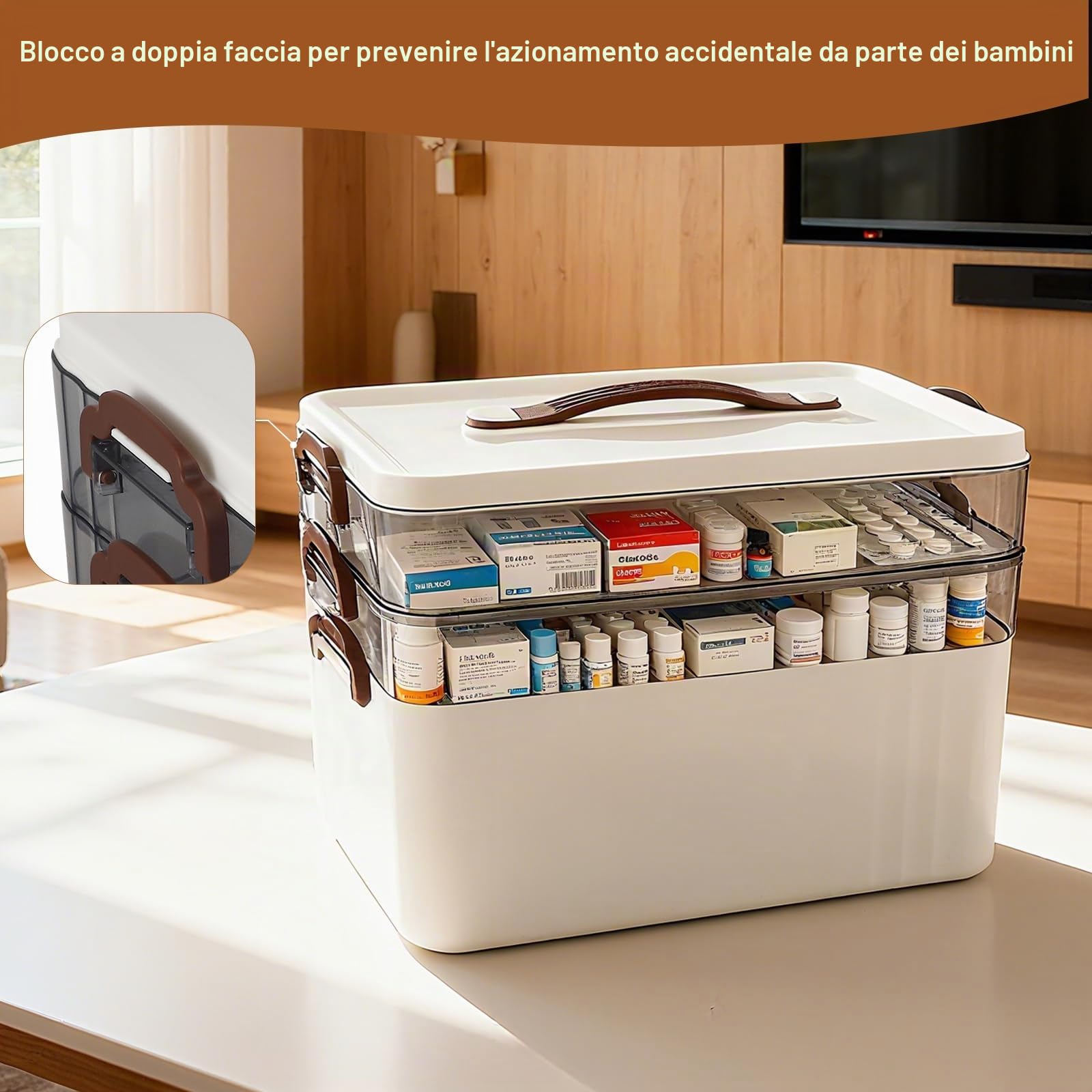 Porta Medicine da Casa, 3 Piani Scatola Porta Medicine, Portatile Scatola per Medicinali con Manico Ergonomico e Coperchio per Medicine, Gadget, Gioielli, Cosmetici (Bianco)