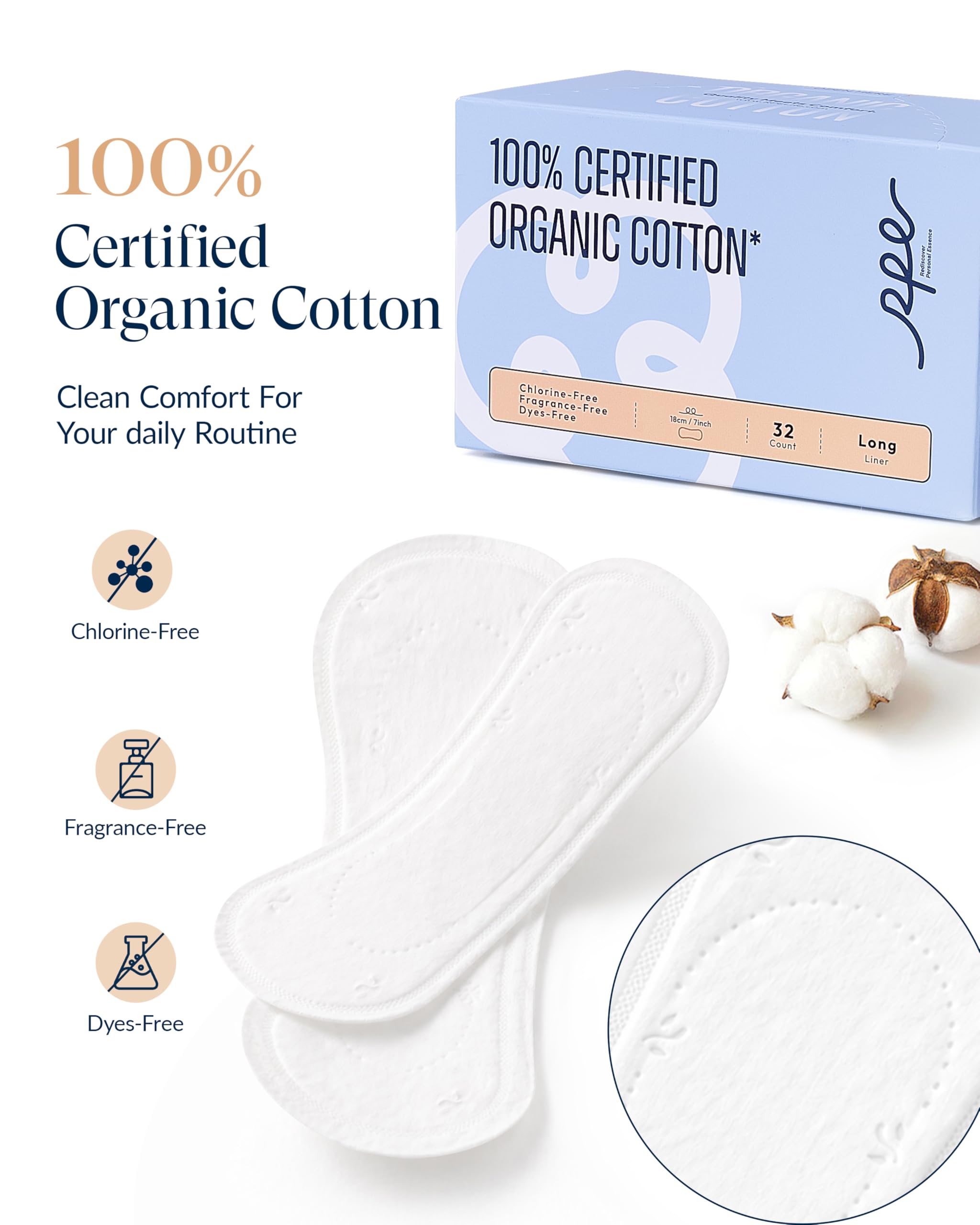 100 % organische lange Slipeinlagen für Damen, lang, ultradünner Baumwollbezug, lange Slipeinlagen, leichte Saugfähigkeit, geruchlos, Barely There Slipeinlagen, einzeln verpackt (Long Liner, Größe 2,
