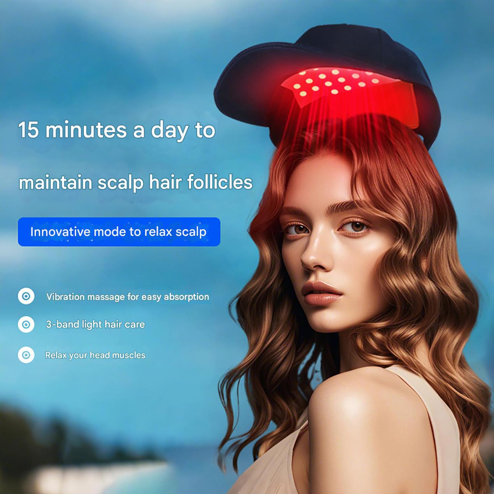 GOURIXIN Terapia de luz roja para el Crecimiento del Cabello, Gorro de Masaje capilar portátil con luz roja, Gorro infrarrojo de 630 nm/470 nm/650 NM, batería de 1200 mAh, 70 LED