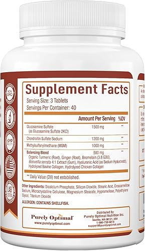 Miniatura 6 de Purely Optimal Suplemento MSM de glucosamina condroitina con cúrcuma y boswellia - Suplemento para articulaciones de sulfato de glucosamina para