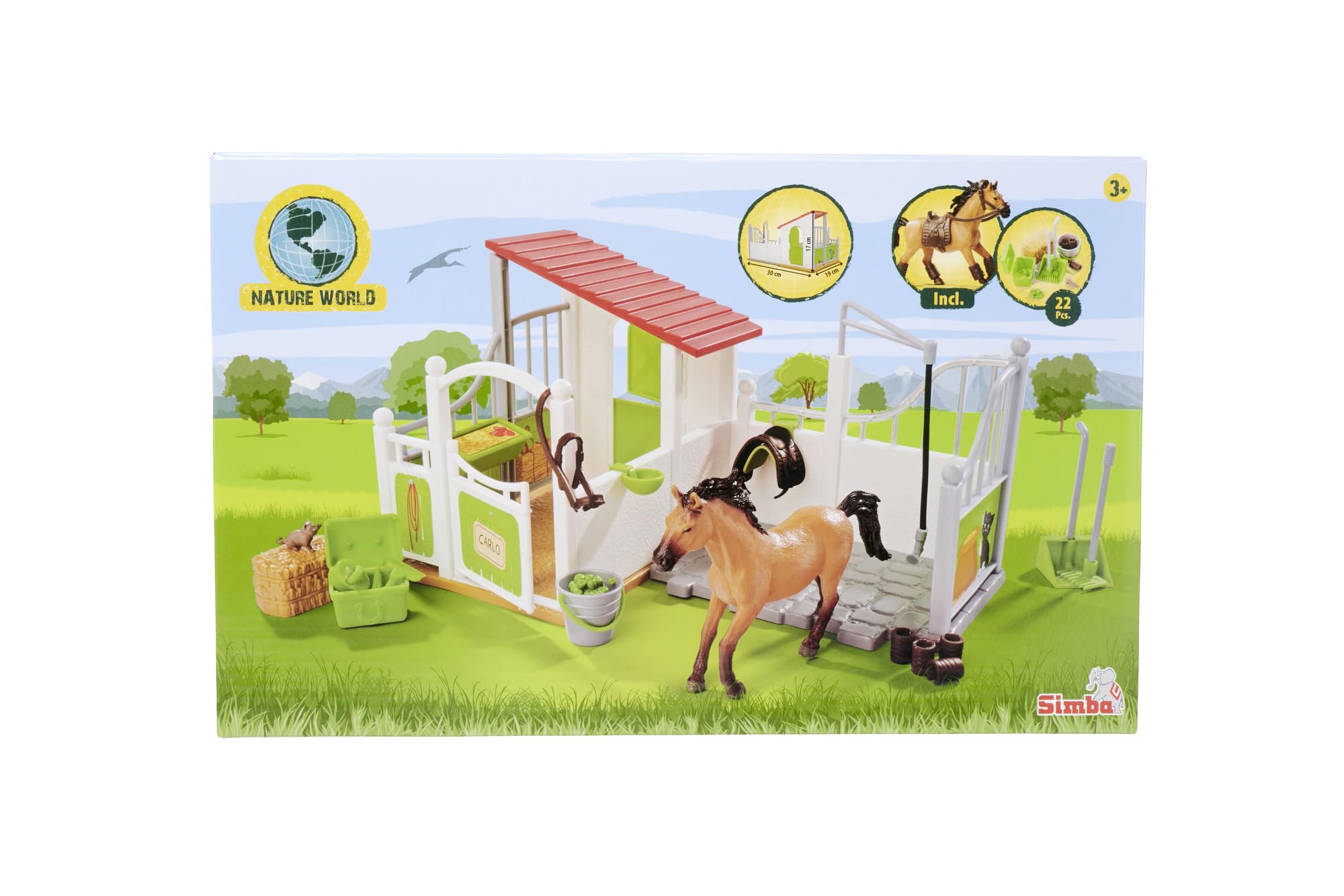 Simba, 104342646, At Ahırı Oyun Çiftliği, At ve Kedi Figürü, Açılabilir Parçalar, Aksesuarlı, Rol Yapma Oyun Seti