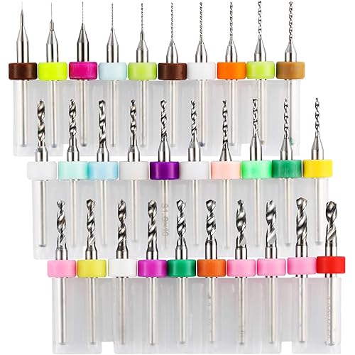 30pcs PCB Drill Bits Set, 0.1mm-3.0mm, 1/8" Shank Spiral Flute CNC Router Bits for Print Circuit Board Jewelry CNC Engraving, PD30A