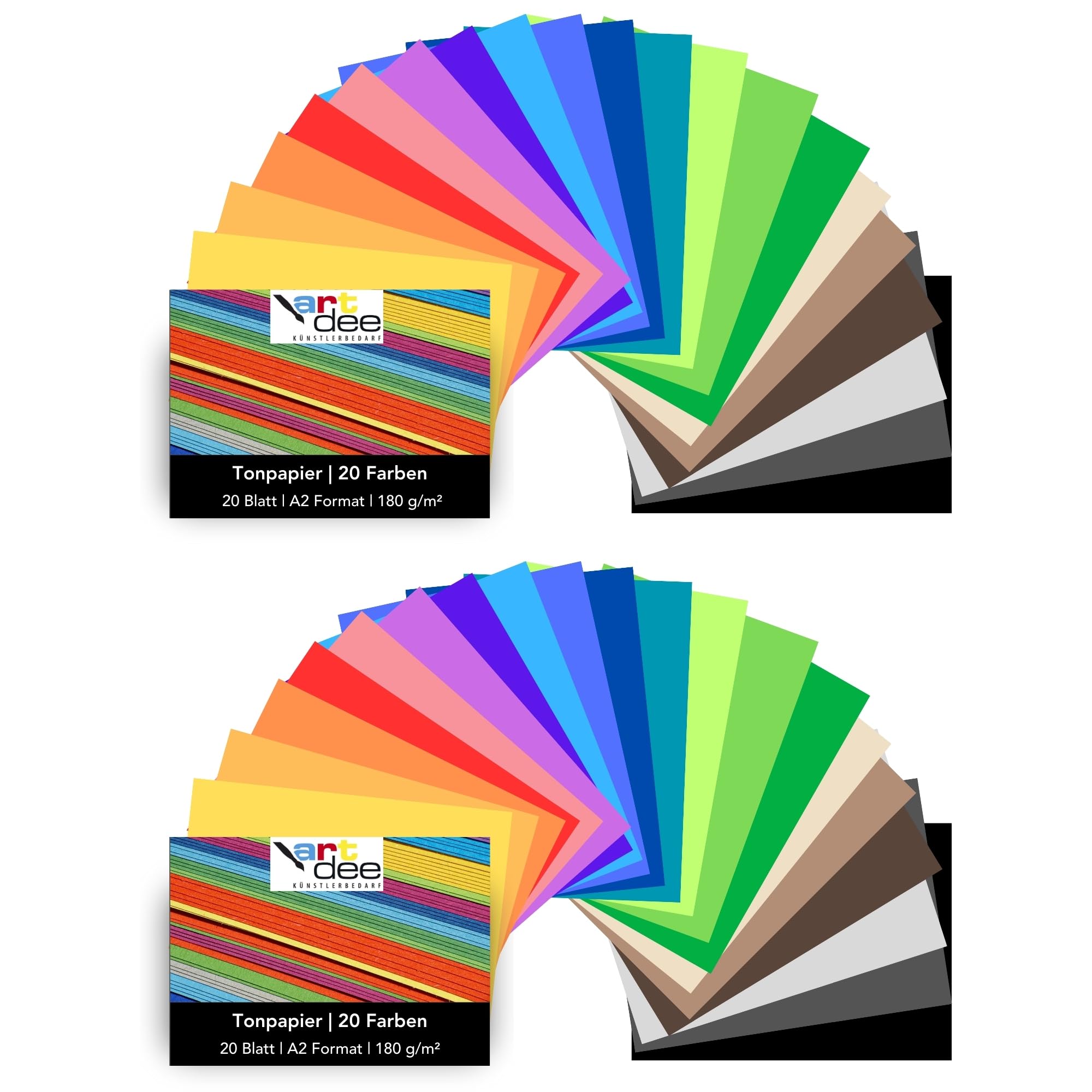 artdee® Tonpapier bunt in 20 verschiedenen Farben 180 g/m² – Bastelpapier Set (40 Blatt gemischt in DIN A2) – Buntes Papier zum Basteln – Bastelpapier bunt für Kinder und Erwachsene
