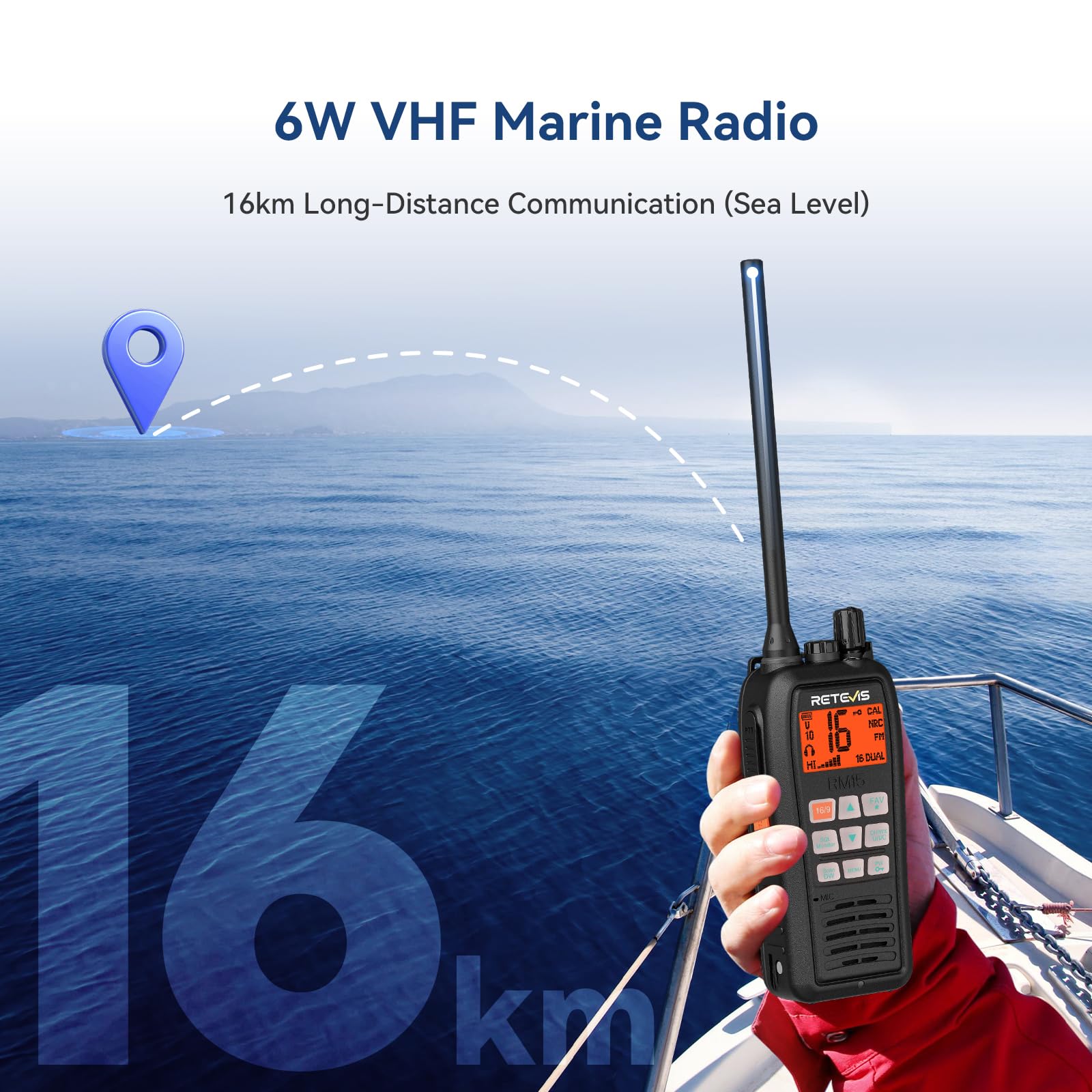 Retevis RM15 Marine Radio 6 Watt, IP68 Floating VHF Radio Handheld, Noise Cancelling Mic, 2000mAh, Type-C, Rustproof Charging Contact, NOAA and FM, Boat Radio for Coastal Fishing Cruise Ship(1 Pack)