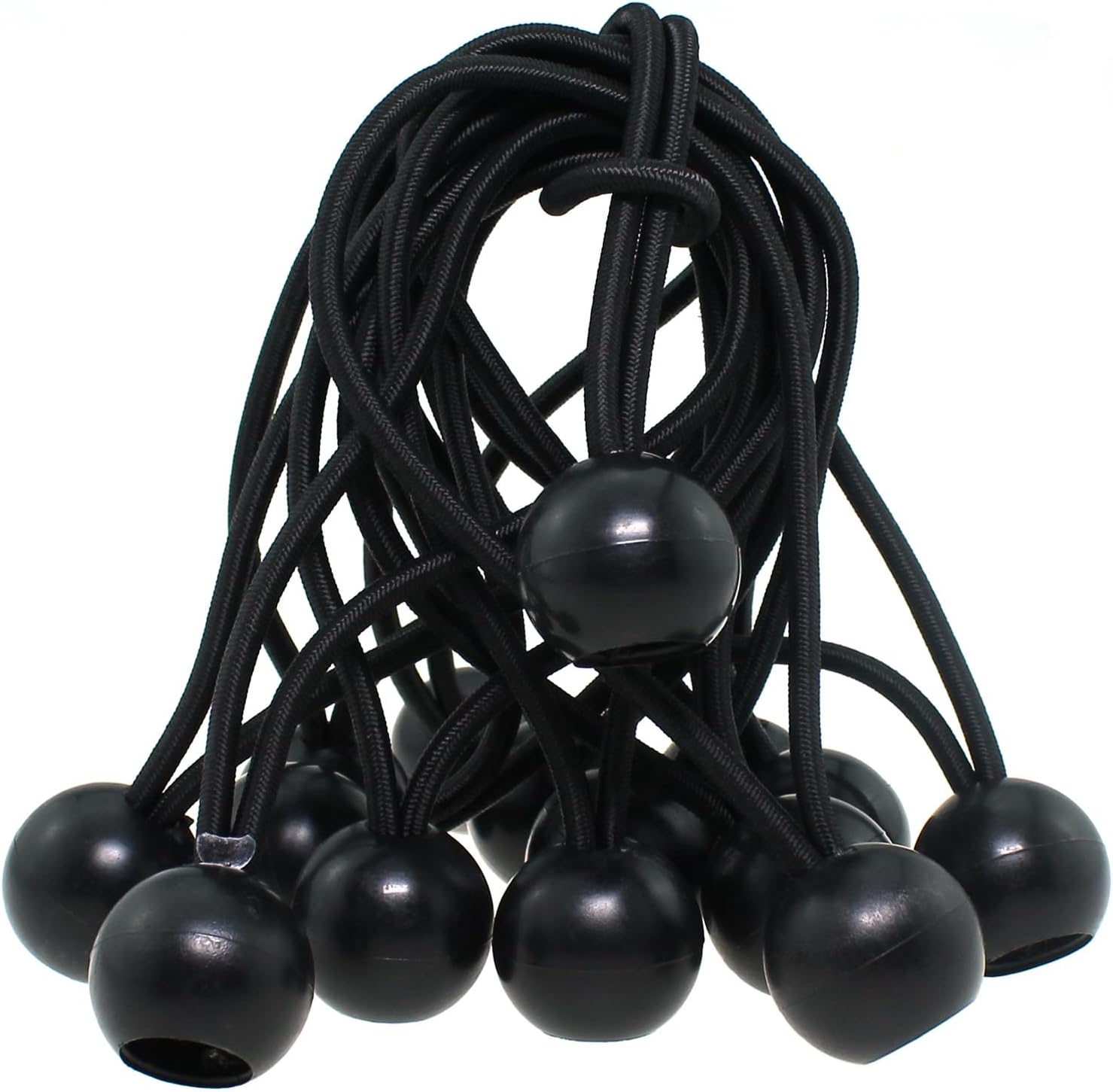 15PCS 6 Inch Black Heavy Duty Stretch Bungee Cord Ball Tarpaulin Tent Bungee Ball Tie Down Cord for Canopies Tarpaulins Sunshades Sleeping Bag