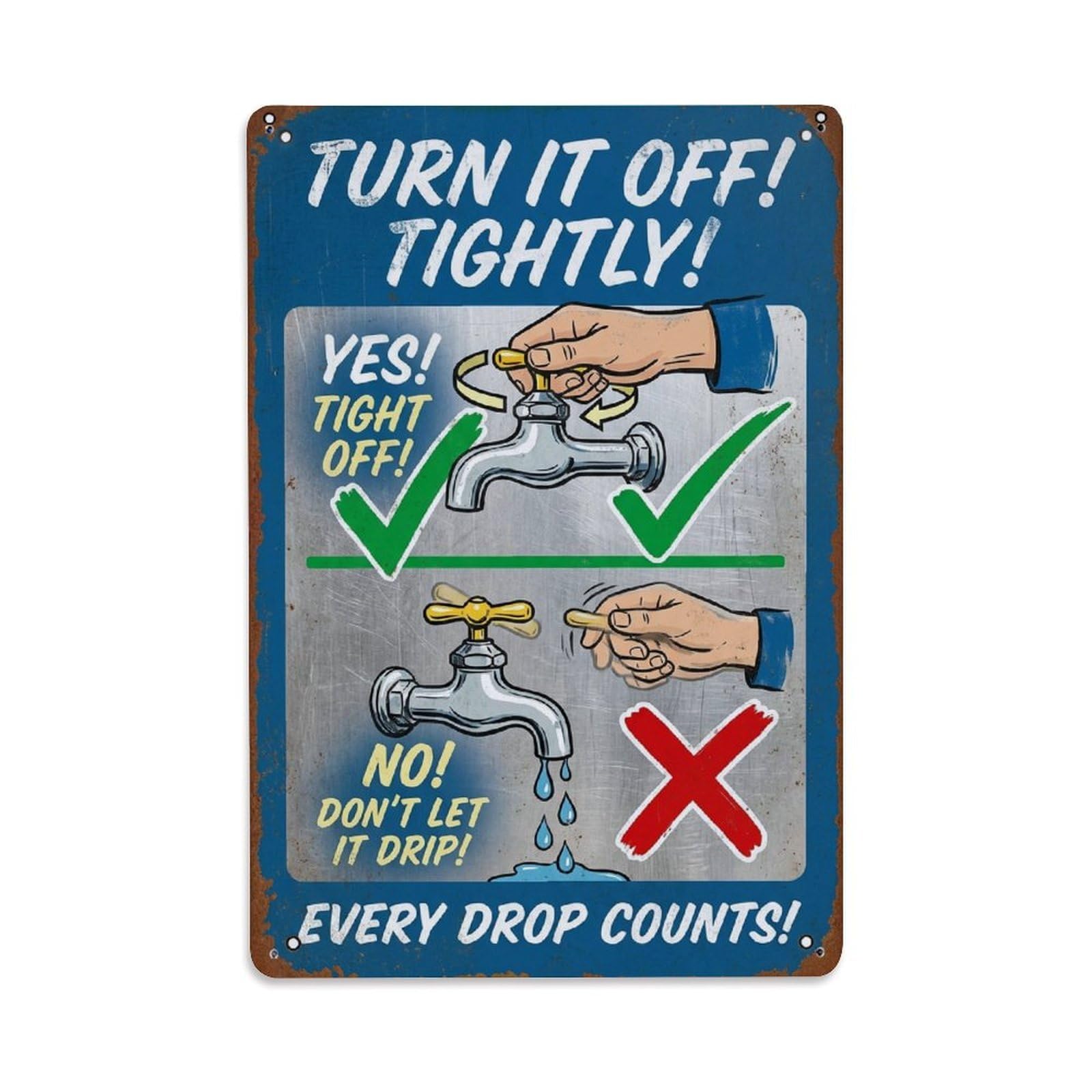 Water Conservation Faucet Habits Vintage Metal Tin Sign Plaque Wall Decor for Cafe, Club, Garden Metal Poster 8x12Inch