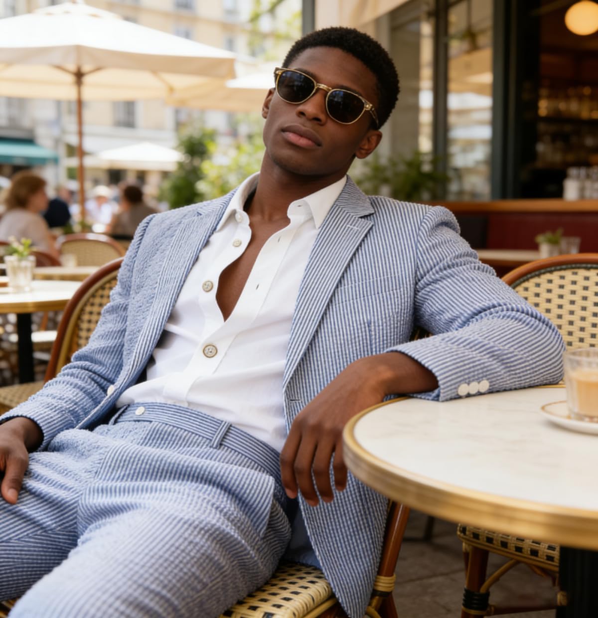 Seersucker Slim Suits for Men Formal Casul Summer Beach Wedding Grooms 2 Piece Blazer Pants Party Striped Suit Sets