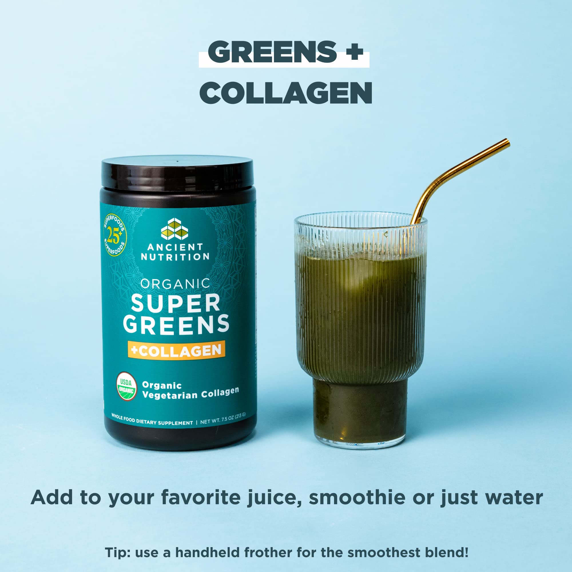 Ancient Nutrition Organic Super Greens + Collagen Peptides Powder — Amazon image 5