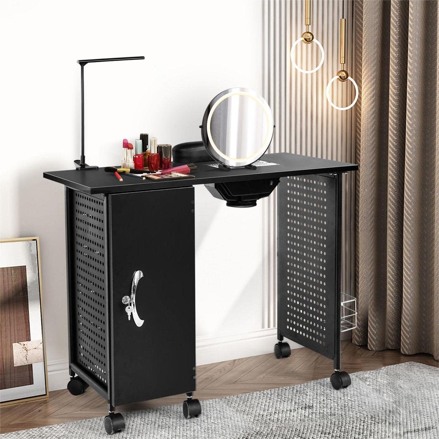 Giantex Manicure Nail Table, Nail Technician Desk w/ Electric Downdraft