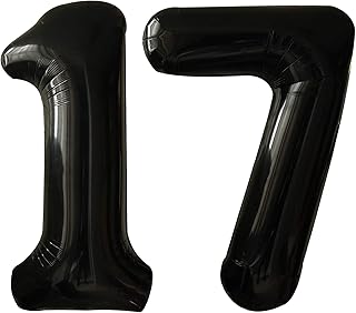 Black Large Number 17 Birthday Party Balloons 40 Inch Foil Mylar Big Numbers Balloon for 17th Anniversary Celebration Decoration