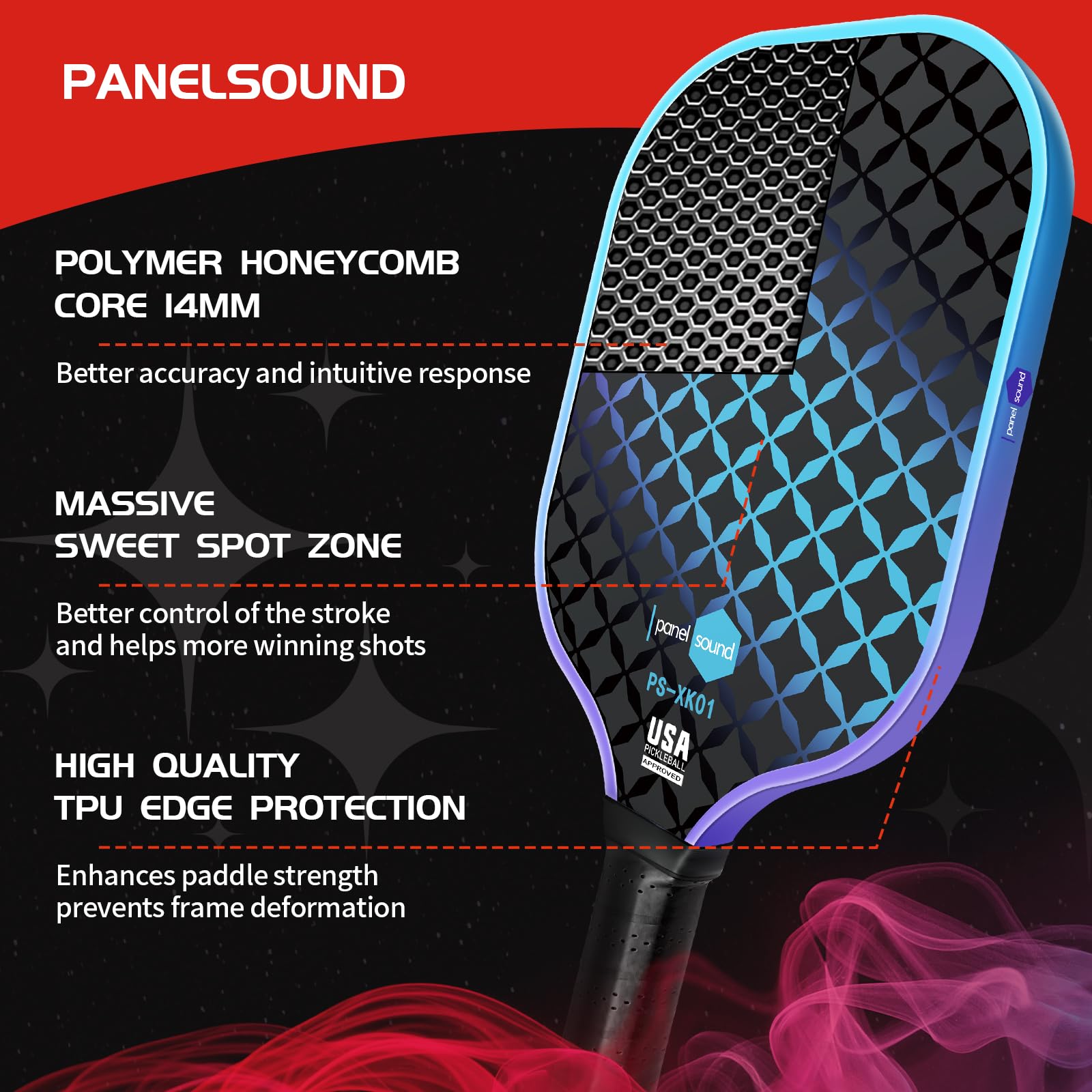 Panel Sound USAPA Approved Fiberglass Pickleball Paddles Set of 2, Lightweight Pickleball Rackets Set, 1 Carrying Case, 2 Cooling Towels & 4 Balls
