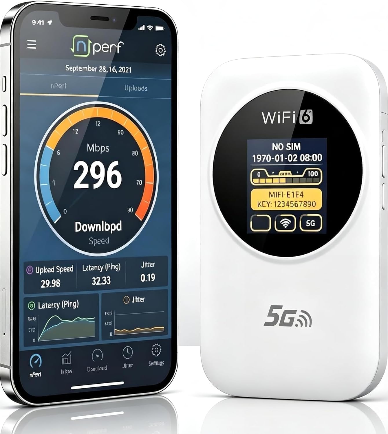 Routeur WiFi 6 Portable 5G Déverrouillé ，avec Emplacement SIM, Modem Internet Mobile Haut Débit 5G/4G+, Connexion Jusqu'à 30 Appareils, Idéal Voyage et Télétravail