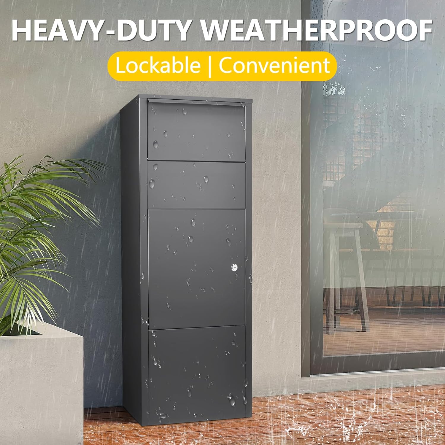 Package Delivery Boxes for Outside, Large Lockable Anti - Theft Metal Parcel Drop Box, Galvanized Steel Secure Package Mailbox for Porch, Fence, Curbside (15.5''L x 10.5''W x 41.3''H, Black)