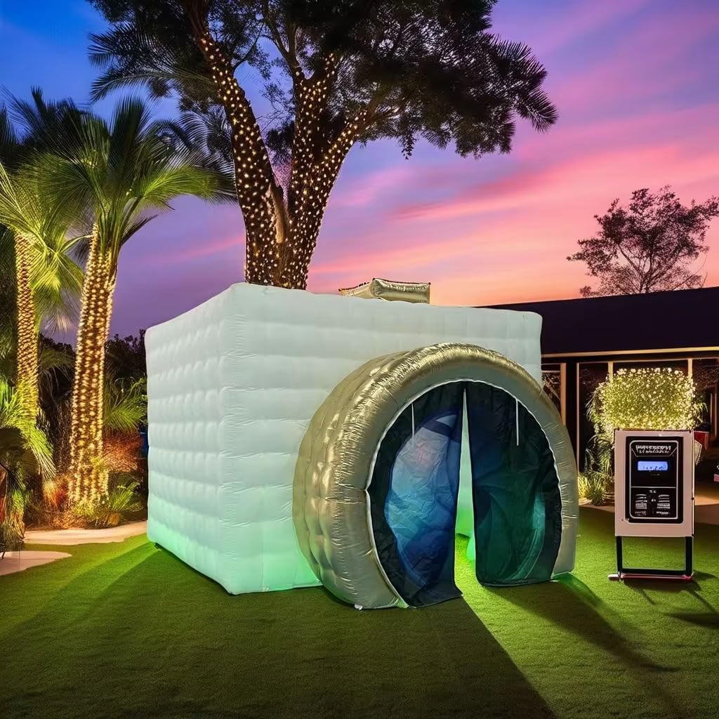 Inflatable Photo Booth Enclosure Camera Photo Booth with LED Light is Suitable for Outdoor Events, Birthday Parties, Photo Booth Backdrop for Wedding, Event, Show(Logo not Include)